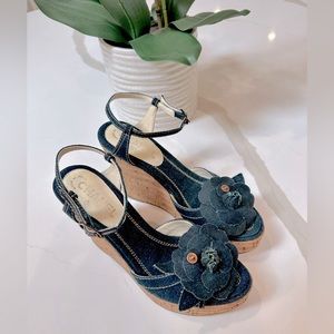 Chanel Denim Wedges size 38.5 EUC Platform Shoes Size 7.5 US